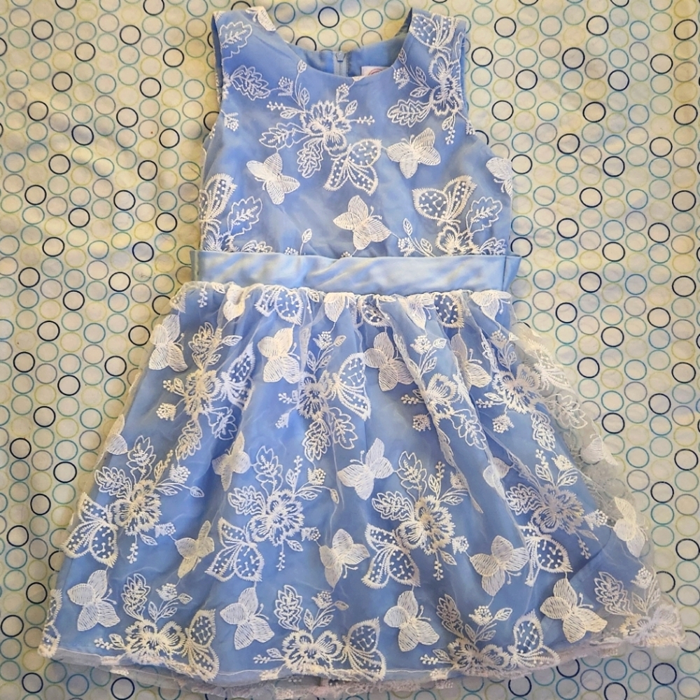 Wonder Nation Little Girls Blue & White Butterfly Sleeveless Dress Size 5